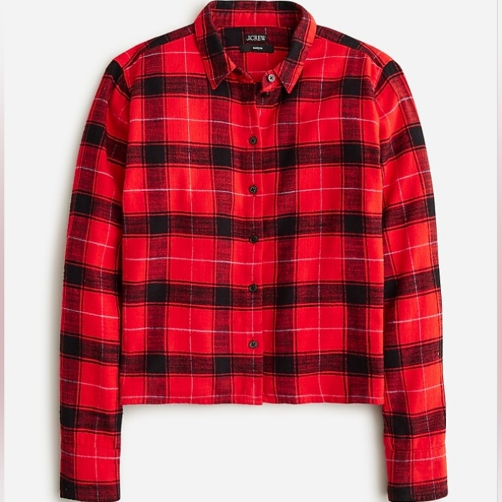 NWT J.Crew womens Cropped garçon shirt in red plaid flannel, size 12